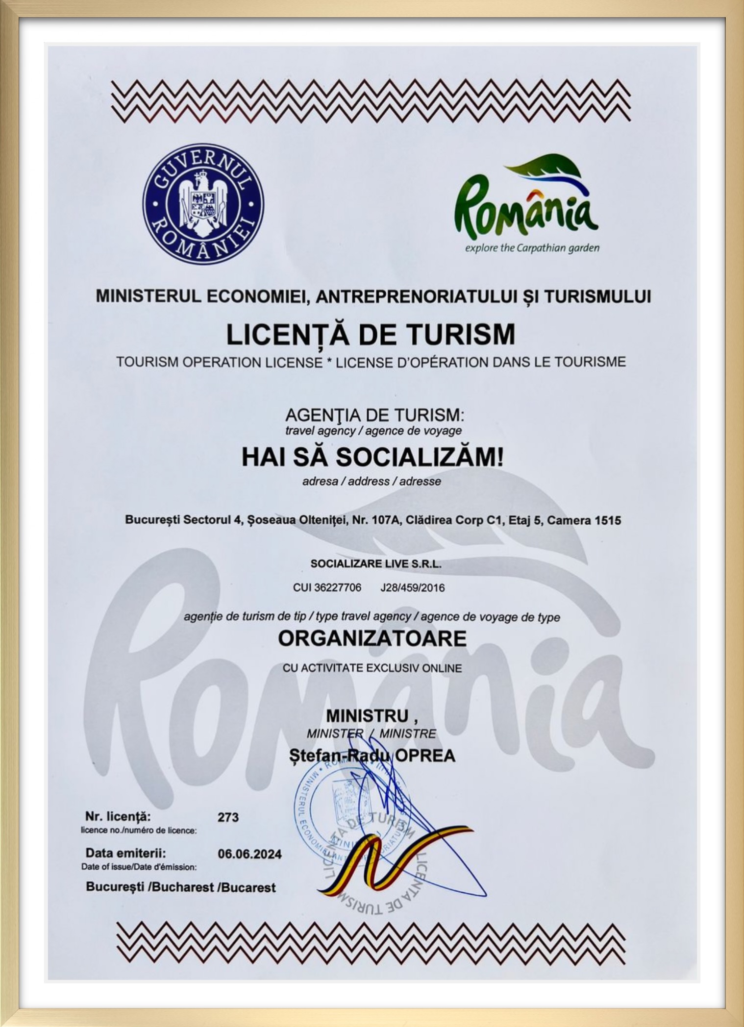Licenta de turism agentia hai sa socializam