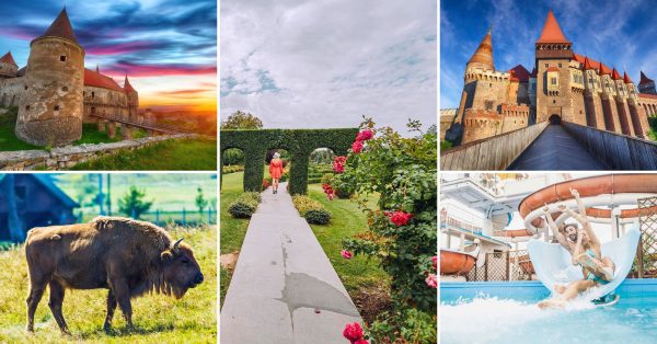 Panoramă din excursia de 3 zile în Hunedoara, incluzând Castelul Corvinilor, Grădina de Zimbri și Arsenal Park.