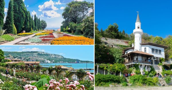 Castelul Reginei Maria din Balcic vazut din gradina botanica, intr-o zi insorita